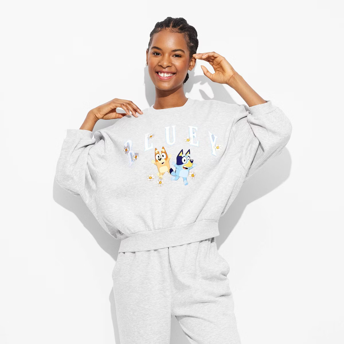 Women's Bluey Flowers Graphic Sweatshirt - Gray | Target