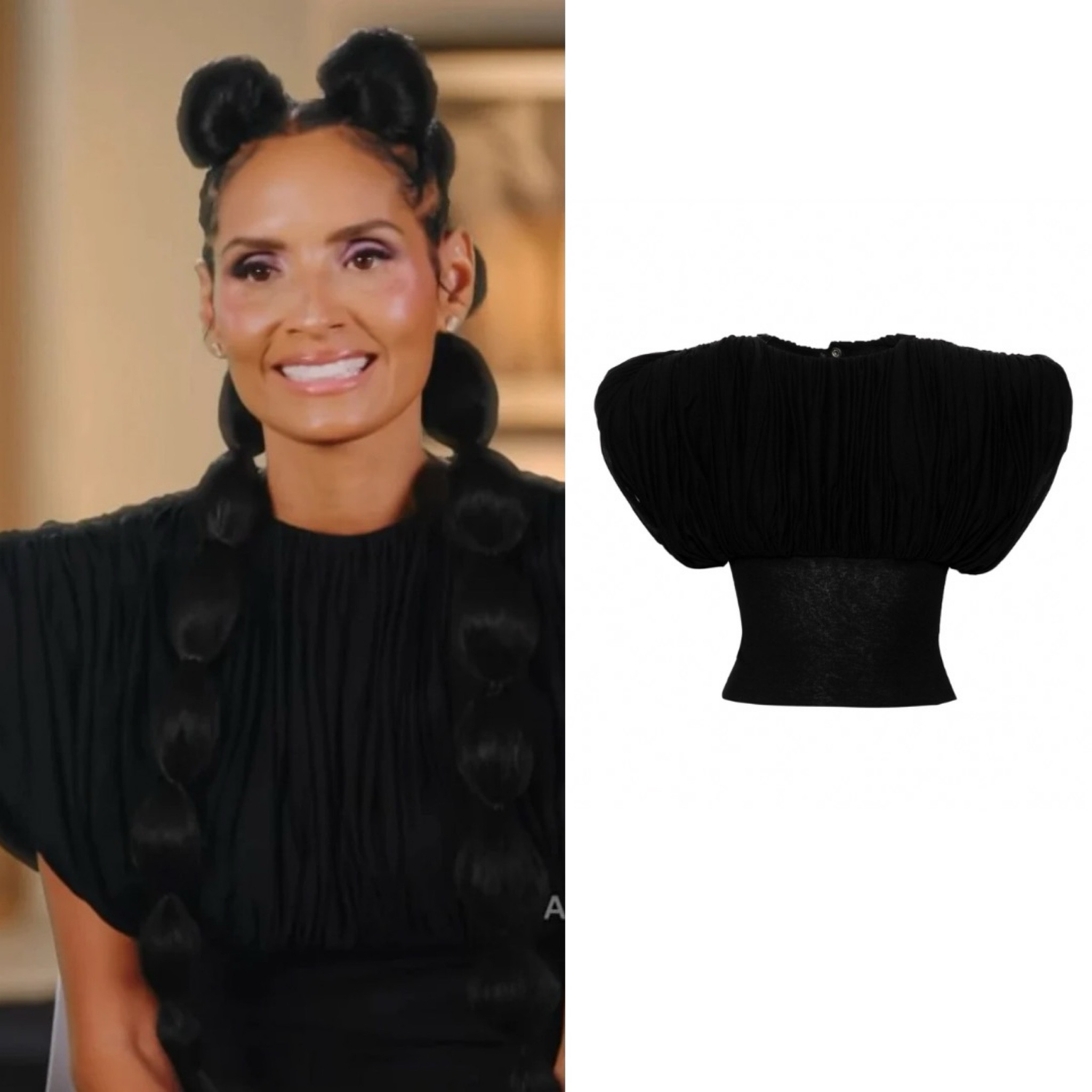 Raquel Chevremont’s Black Padded Shoulders Confessional Look 