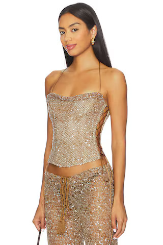 Jaded London Draped Lace Up Corset Top in Sand from Revolve.com | Revolve Clothing (Global)