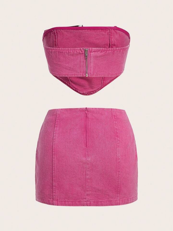 SHEIN ICON Buckle Detail Tube Top & Skirt | SHEIN