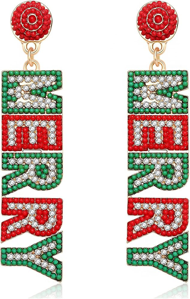 ANGLESJELL Christmas Earrings for Women Holiday Rhinestone Reindeer Dangle Earrings Xmas Jingle B... | Amazon (US)