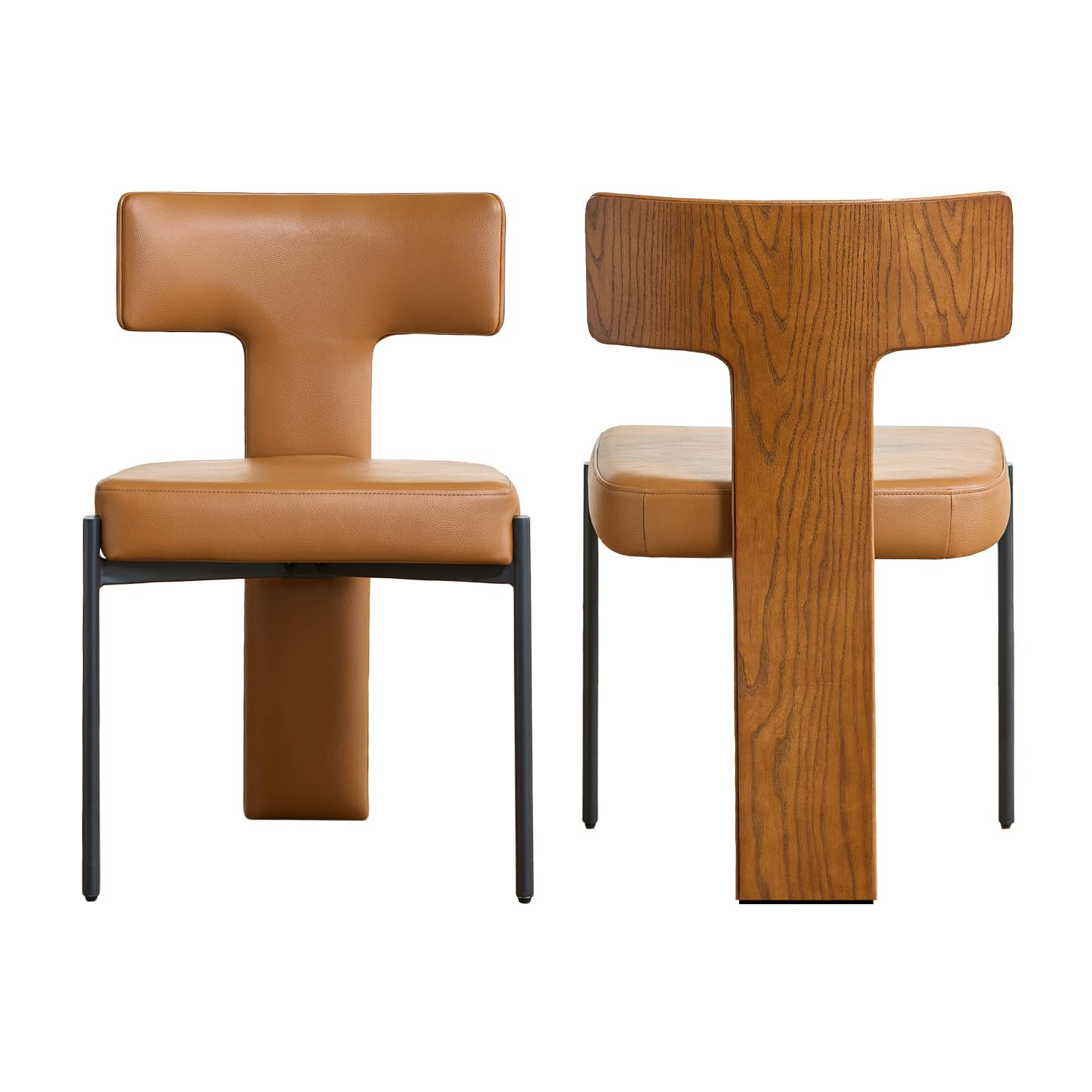 Brown Dining Chairs Set of 2 Faux Leather Upholstered Kitchen Chairs with Metal Legs Mid Century ... | Amazon (US)