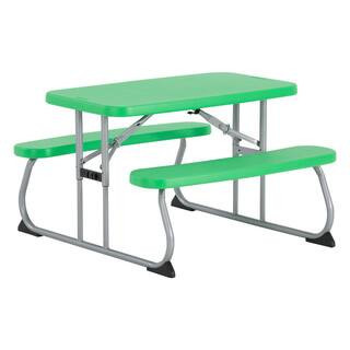 35.4 in. Green Rectangle Steel and Resin Kids Picnic Table Seats 4 | The Home Depot