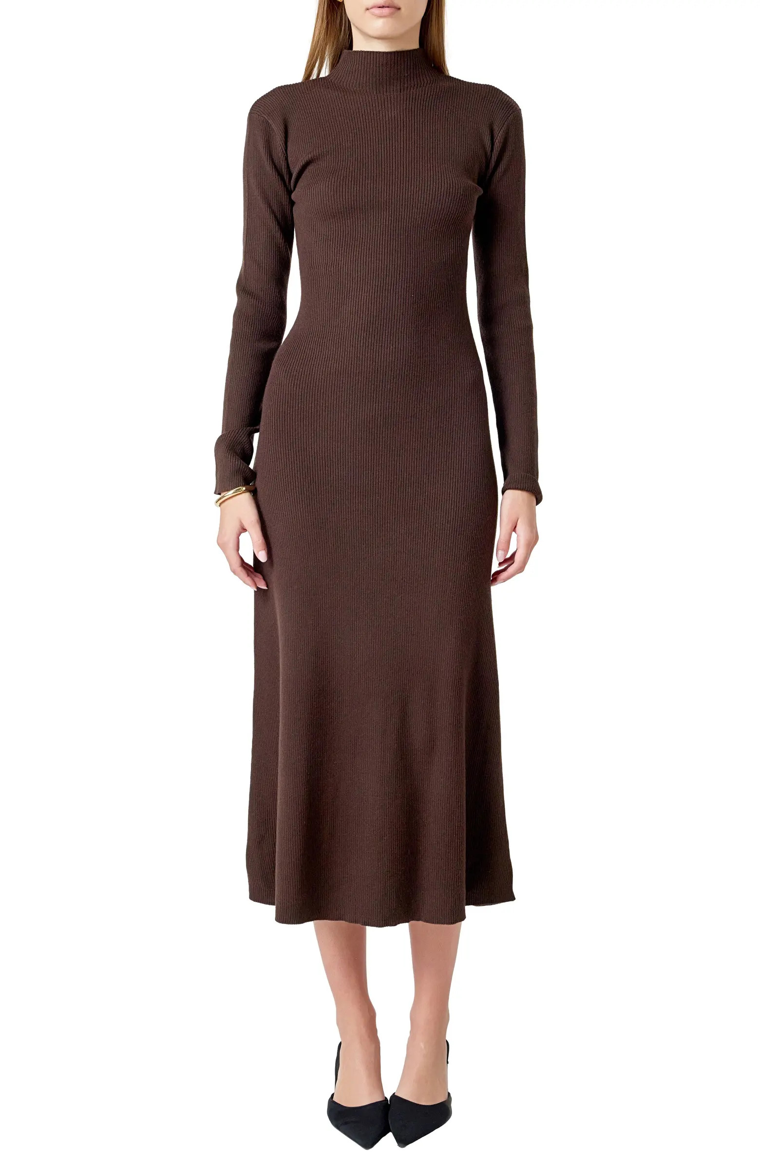 Endless Rose Mock Neck Long Sleeve Rib Sweater Midi Dress | Nordstrom | Nordstrom