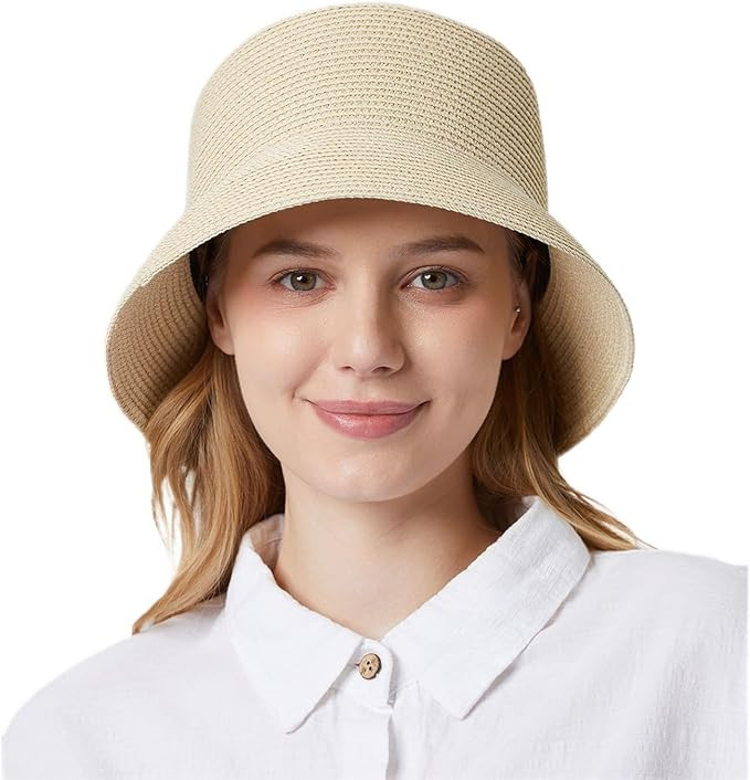 Women's Straw Bucket Hat Beach Hat Foldable Summer Travel Sun Caps Outdoor Fisherman Caps | Amazon (US)