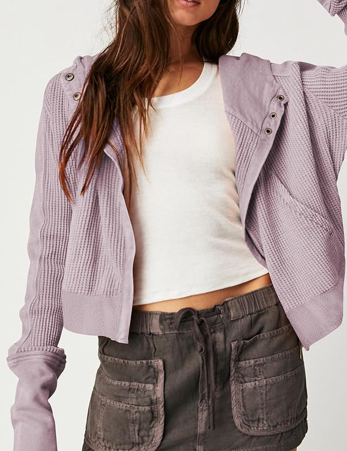 MISSACTIVER Women Waffle Knit Full Zip Up Hooded Sweatshirt Vintage Long Sleeve Open Front Hoodie... | Amazon (US)