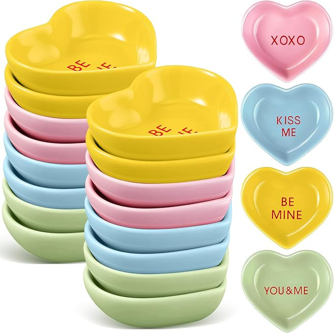 Hushee 12 Pcs Valentine's Day Heart Shaped Bowl Ceramic Candy Dish Multipurpose Salad Appetizer D... | Amazon (US)