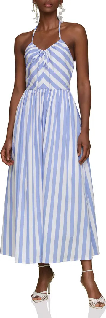 Stripe Halter Neck Cotton Blend Midi Dress | Nordstrom