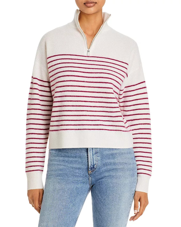 Stripe Quarter Zip Cashmere Sweater - 100% Exclusive | Bloomingdale's (US)