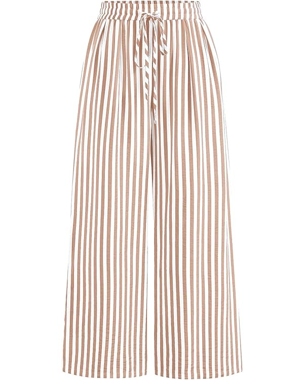 PRETTYGARDEN Womens Pants Elastic Waist Floral Lightweight Palazzo Pants for Women Casual Lounge ... | Amazon (US)