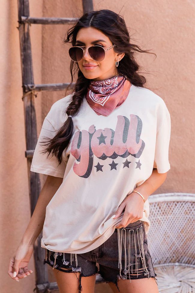 Yall Ivory Oversized Graphic Tee | Pink Lily