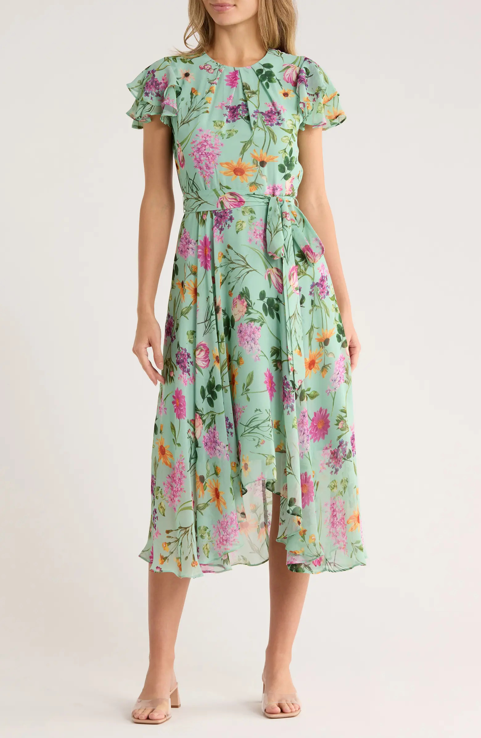 Eliza J Floral Short Sleeve Chiffon High-Low Dress | Nordstromrack | Nordstrom Rack