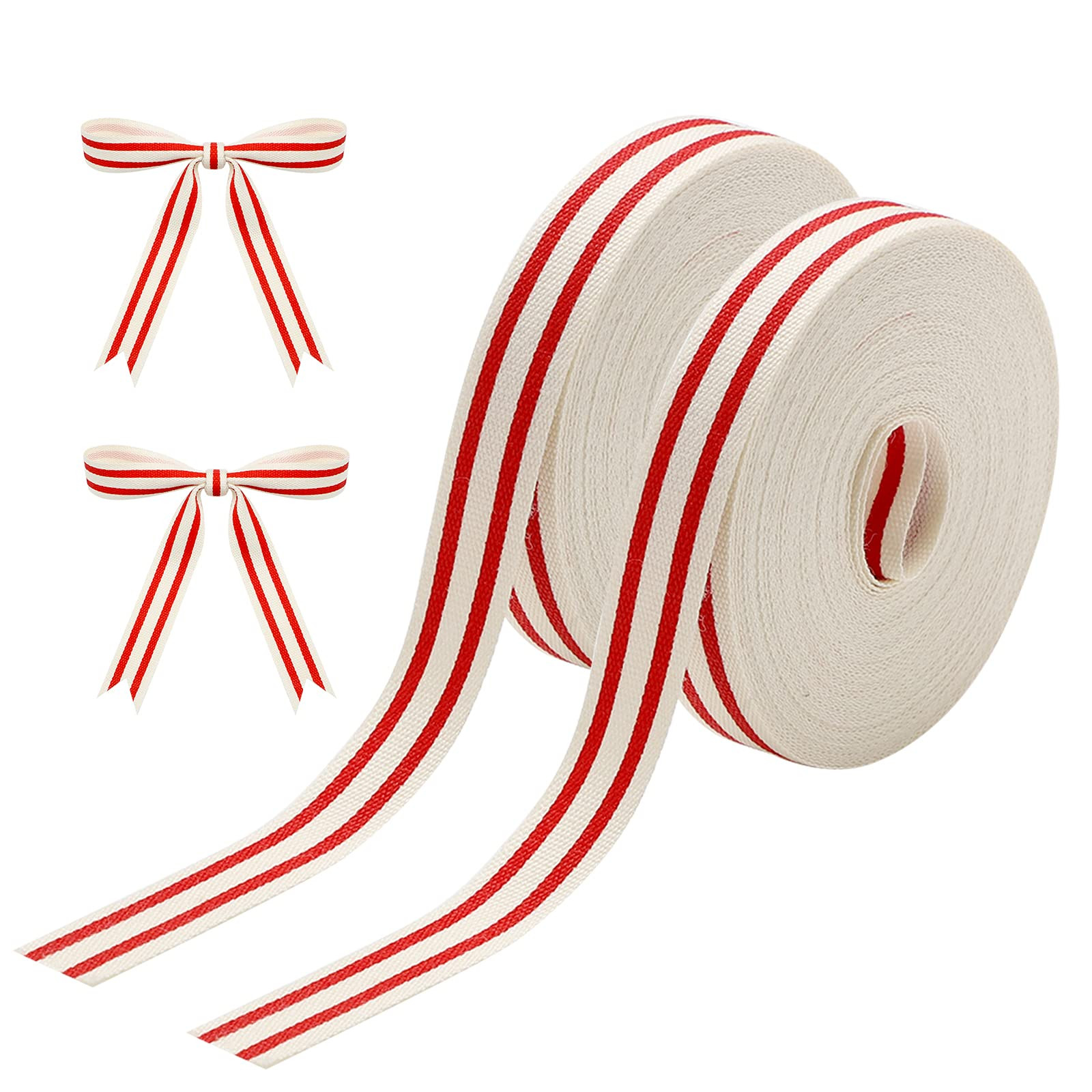 Geosar 2 Rolls Natural Cotton Stripes Ribbon Grosgrain Striped Cotton Fabric Grosgrain Decorative... | Amazon (US)