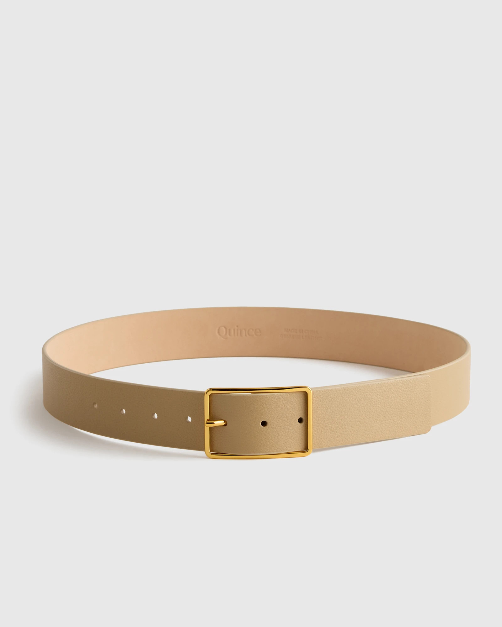 Quince | Women's Siena Rectangle European Leather Belt in Mushroom, Size XS | Quince