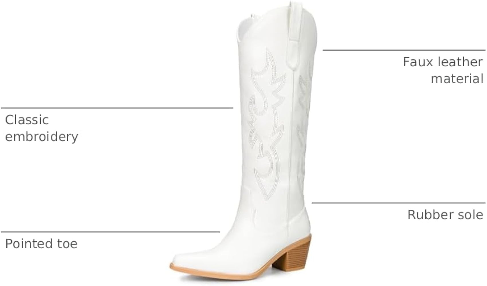 Pasuot Western Cowboy Boots for Women - Knee High Wide Calf Cowgirl Boots, Slip On Pointed Toe Ch... | Amazon (US)