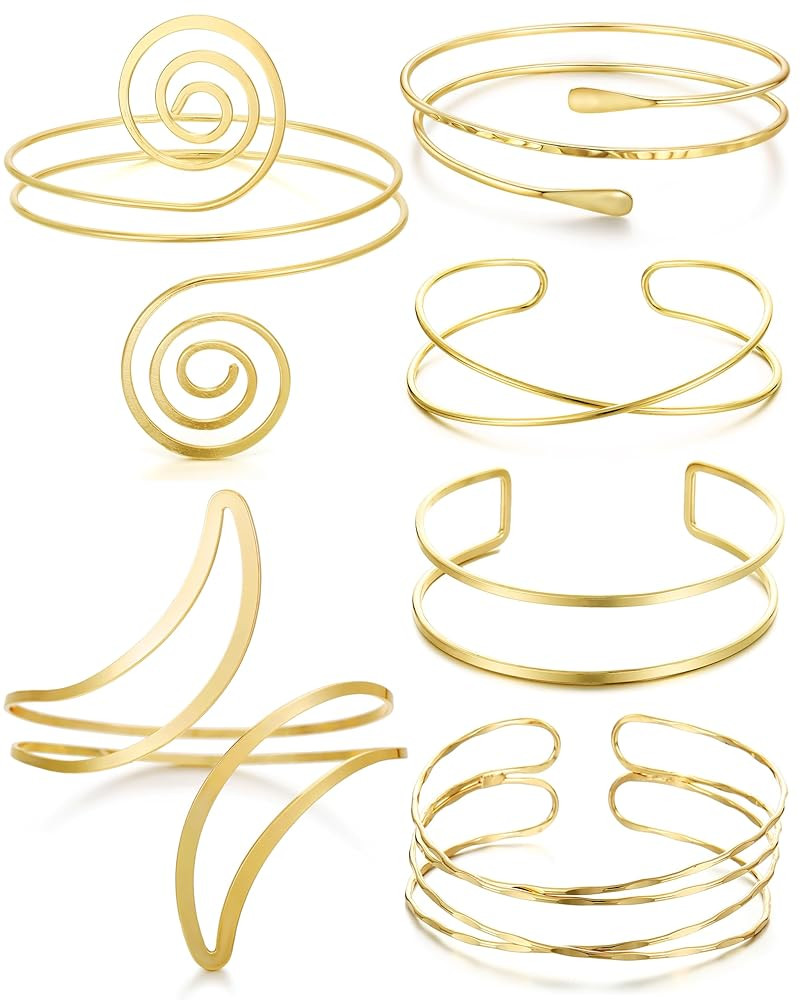 BOMAIL 6-Piece Arm Cuff Set - Gold Armlet, Armband, Adjustable Coil Swirl Upper Arm Cuff Jewelry | Amazon (US)