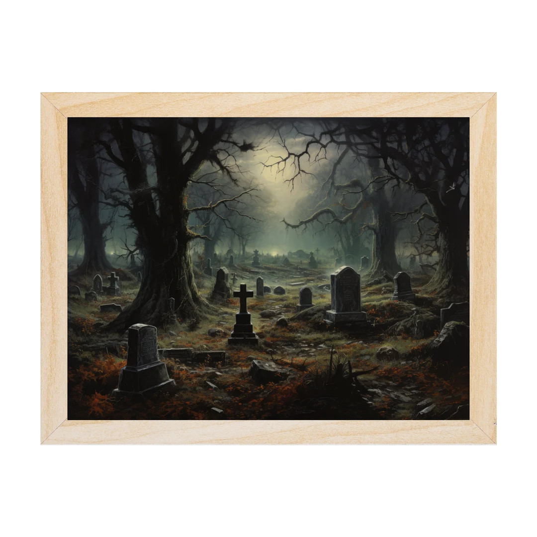 Haunted Graveyard Art Print - Spooky Halloween Printable - Ghost Graveyard Art Oil Painting - Hal... | Etsy (US)