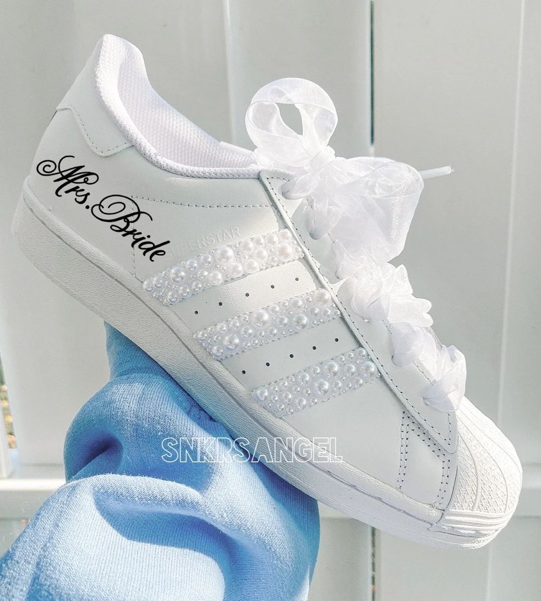 Adidas Wedding Personalized Sneakers, Prom, Graduation Pearl Bridal Shoes, White Superstar Weddin... | Etsy (US)