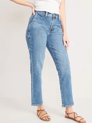 Curvy Extra High-Waisted Sky-Hi Straight Workwear Jeans for Women | Old Navy (US)