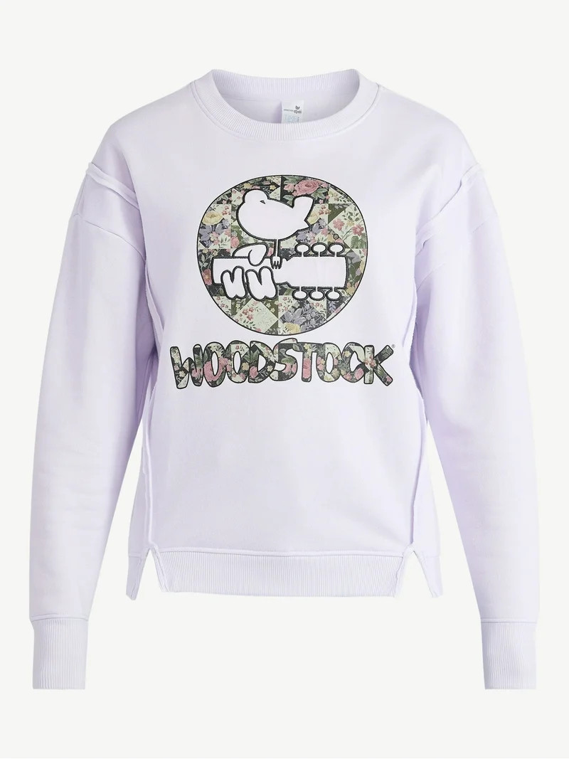 Time and Tru Women's Woodstock Quilted Graphic Sweatshirt with Long Sleeves, Sizes XS-XXXL | Walmart (US)