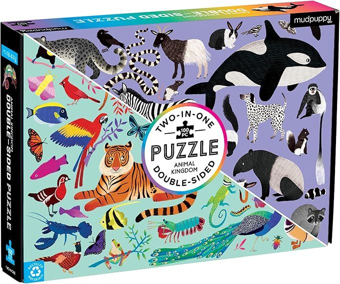 Mudpuppy Animal Kingdom Double-Sided Puzzle, 100 Pieces, 22”x16.5” – Perfect Family Puzzle ... | Amazon (US)