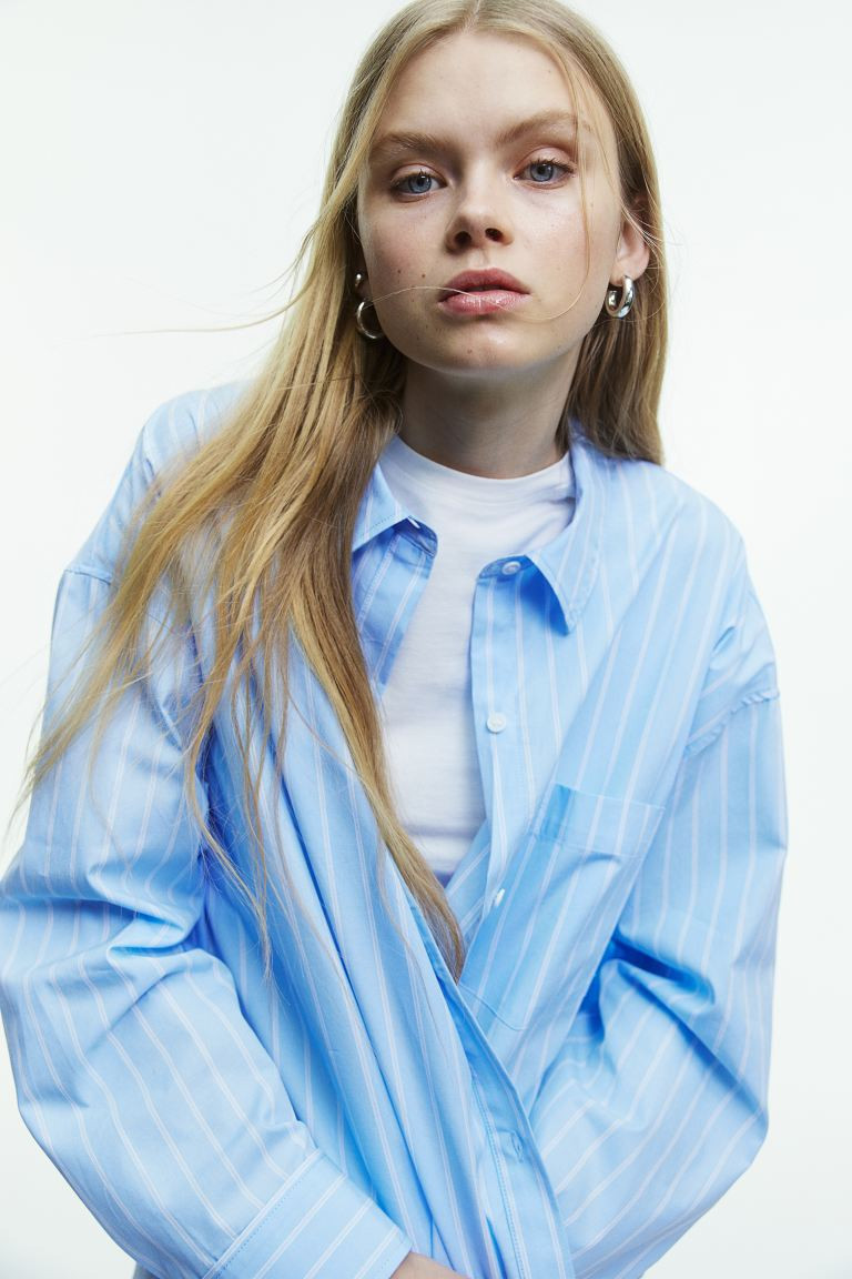 Oversized Cotton Shirt - Light blue - Ladies | H&M US | H&M (US + CA)