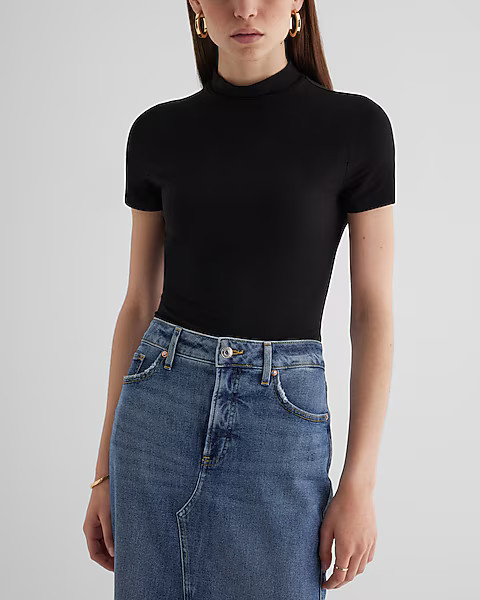 Supersoft Fitted Mock Neck Short Sleeve Bodysuit | Express