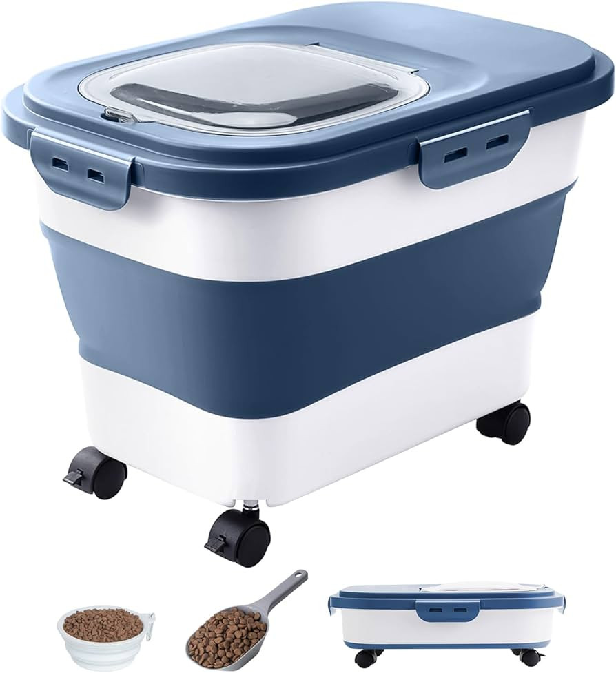 20-23 Lbs Dog Food Storage Container - Collapsible Dog Food Container with Wheels Airtight Lids, ... | Amazon (US)