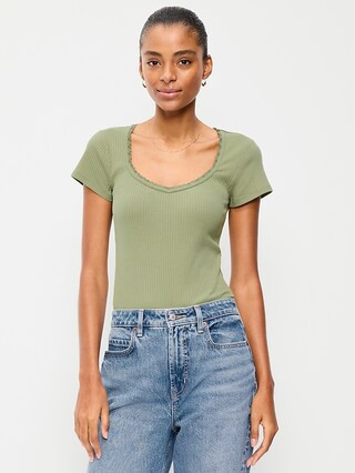 Lace-Trim Sweetheart-Neck Ribbed Top | Old Navy (US)