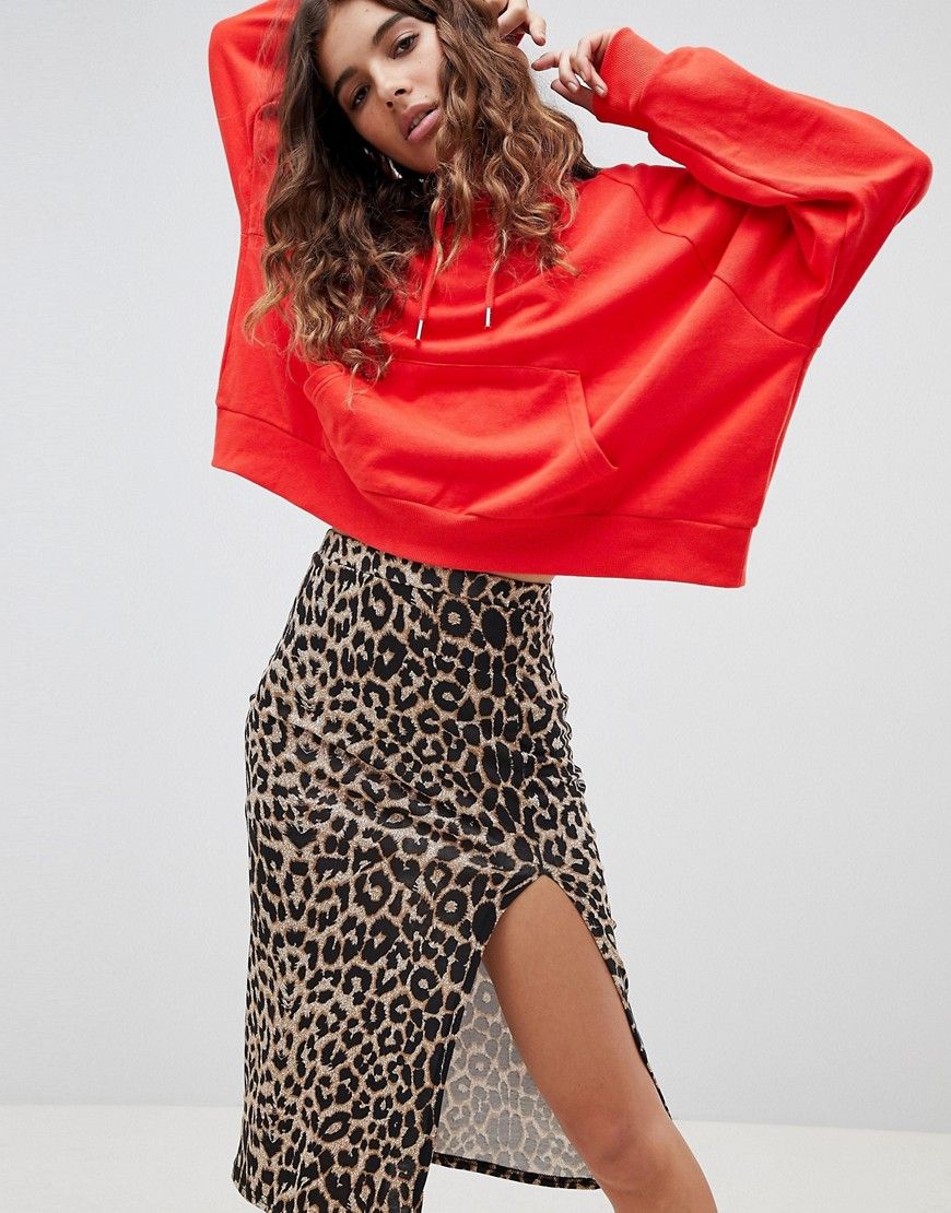 Daisy Street Midi Skirt With Split In Leopard - Brown | ASOS US