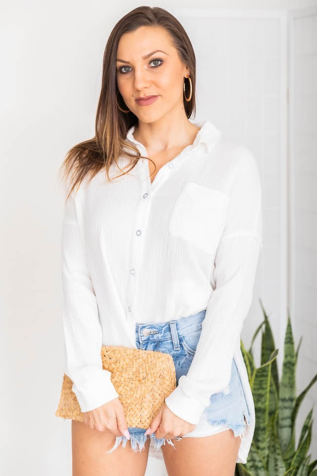 Let Me Adore You Ivory Button Front Gauze Blouse | Pink Lily