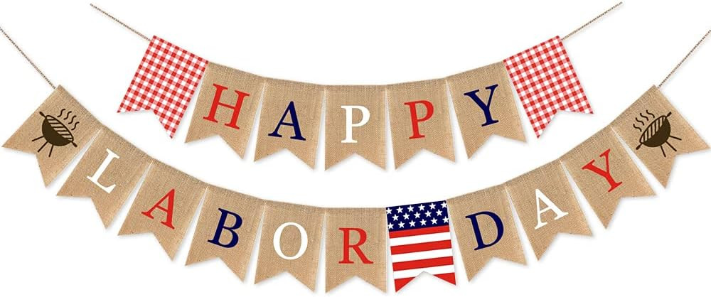 SWYOUN Burlap Happy Labor Day Banner with Grill BBQ Theme Party Supplies Labor Day Party Garland Decoration | Amazon (US)