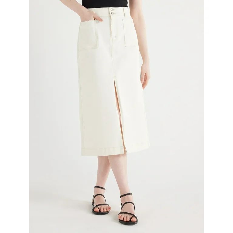 Scoop Women’s Patch Pocket Denim Midi Skirt, Sizes 0-18 - Walmart.com | Walmart (US)