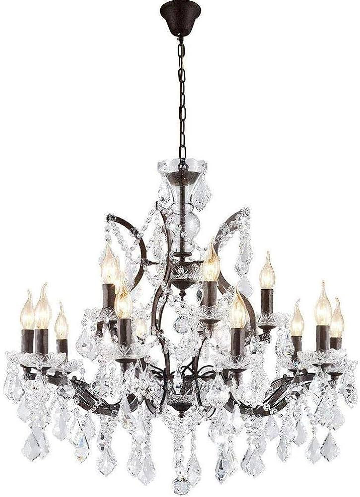 Rustic Deco Large 14-Light Classic Crystal and Distressed Iron Chandelier | Amazon (US)
