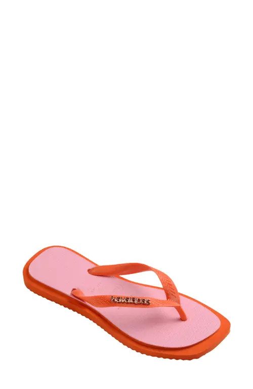 Havaianas Fusion Square Logo Flip Flop in Sunset Orange at Nordstrom, Size 7 | Nordstrom
