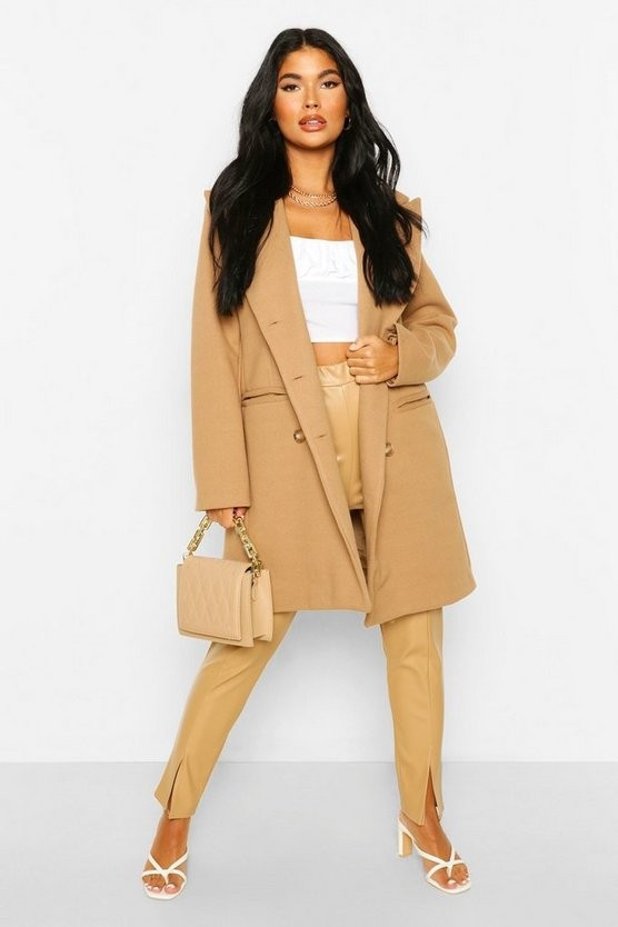 Petite Wool Look Double Breasted Coat | Boohoo.com (US & CA)