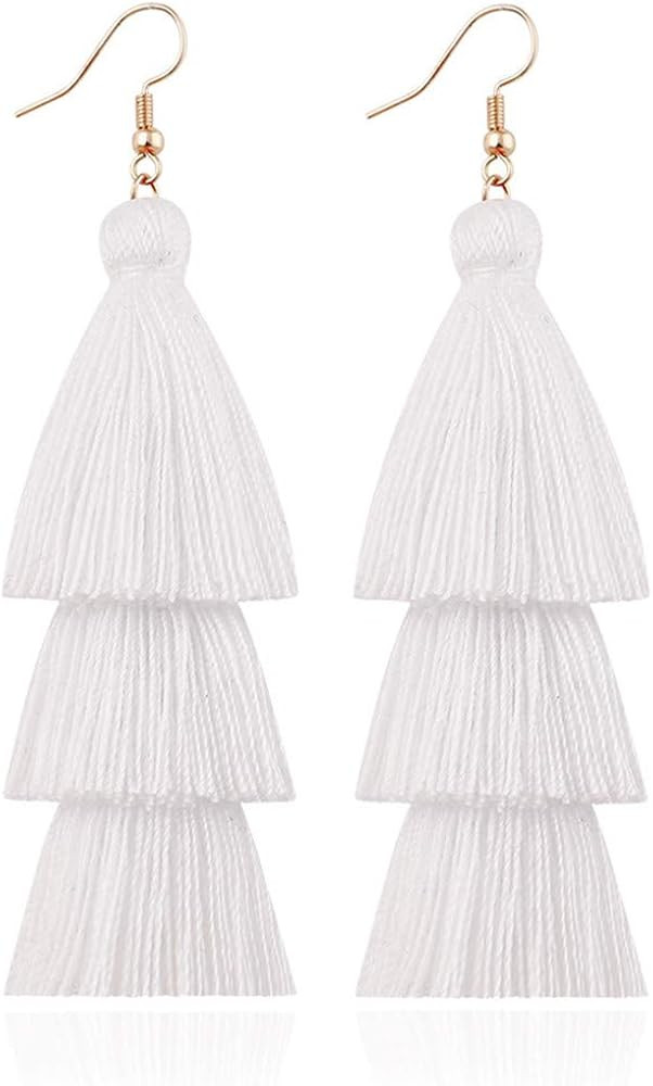 Vintage Handwoven Long Tiered Thread Tassel Drop Earrings Tiered Long Fringe Dangle Earrings Retr... | Amazon (US)