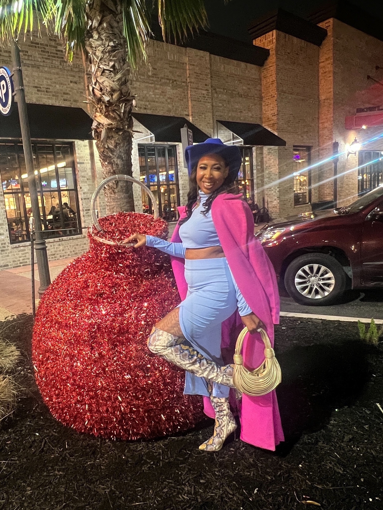 When fashion meets boldness! Sporting this baby blue sweater set, fuchsia pink wool coat, blue snake skin boots, and topping it off with a royal blue cowboy hat 😎💙 Can't believe I scored this sweater dress set from #AmazonFashion, and yes, it's on sale! 💋

#falloutfits #holidayoutfits #boots #thanksgivingoutfits 

#LTKover40 #LTKshoecrush #LTKstyletip
