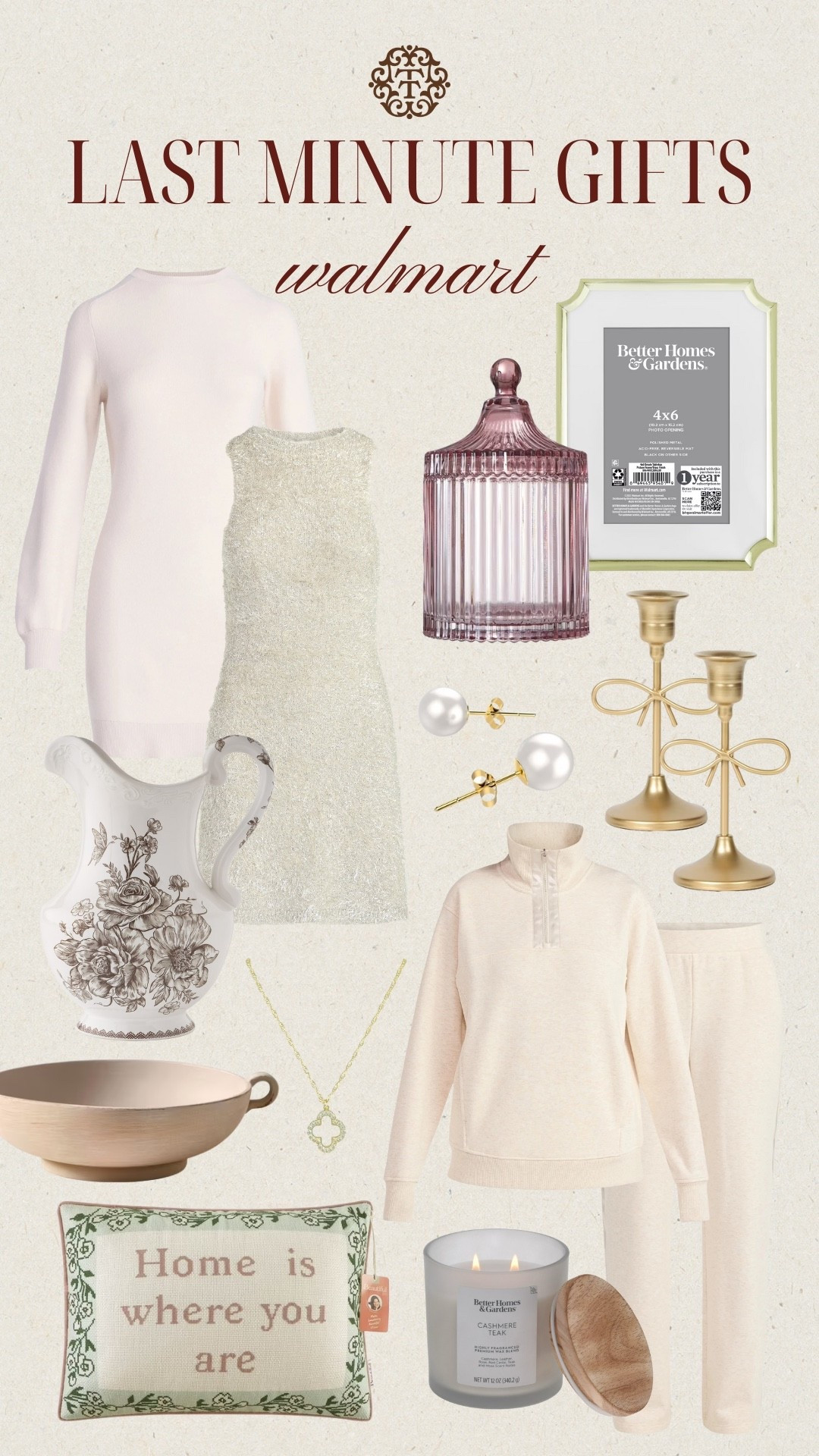 Last minute gifts from Walmart! We are loving the matching lounge set, floral vase, and stud earrings. We also love the decorative bowl, picture frame, and cute gold candlestick holders! 

#LTKHoliday #LTKFindsUnder100 #LTKGiftGuide