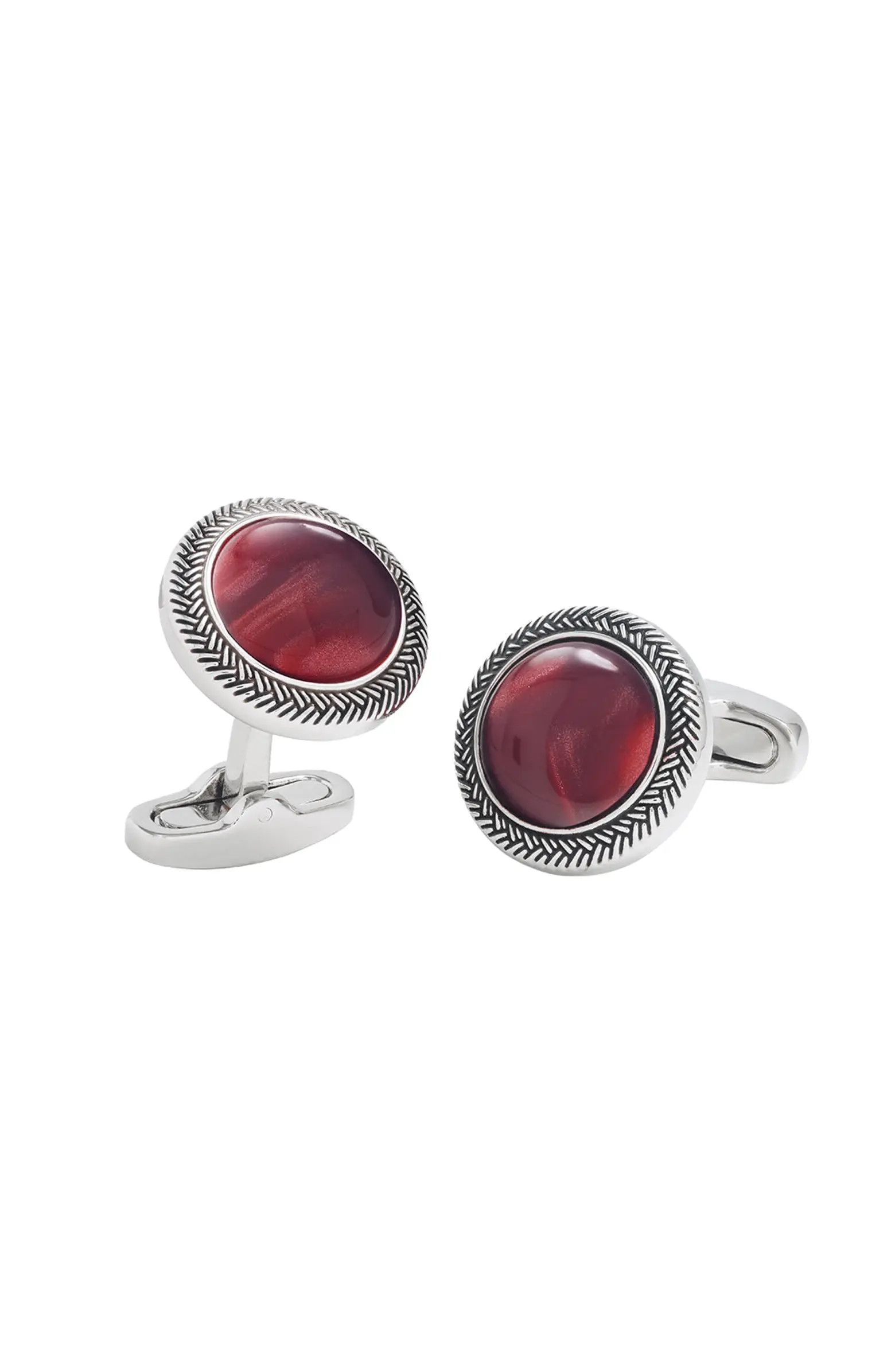Burgundy Gemstone Round Cufflinks with Antique Silver Braided Border | Nordstrom