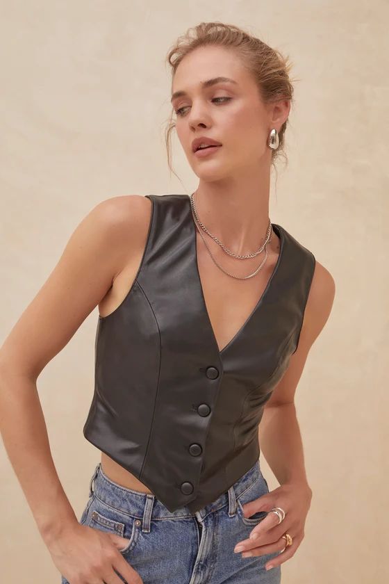 Iconic Reputation Black Vegan Leather Vest | Lulus (US)