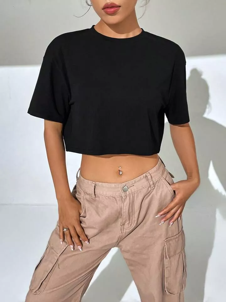 SHEIN EZwear Solid Drop Shoulder … curated on LTK