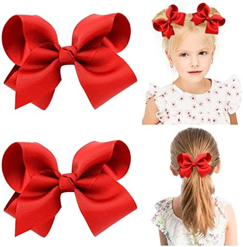2 PCS 4.5" Hair Bows for Girls Alligator Clips Grosgrain Ribbon Solid Color Hair Accessories for ... | Amazon (US)