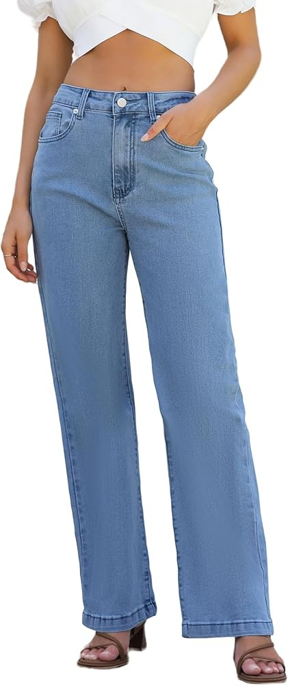Womens Jeans Hig Waisted Straight Leg Loose Stretchy Lightweight Tummy Control Trendy Jeans for W... | Amazon (US)