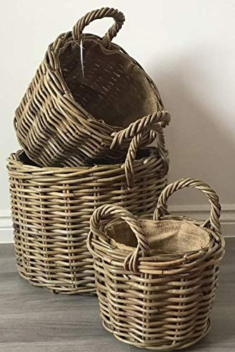 Round Kindling/Storage Basket, Hessian Lined, Excellent Quality, Very Strong Kuba Rattan (Medium) | Amazon (UK)