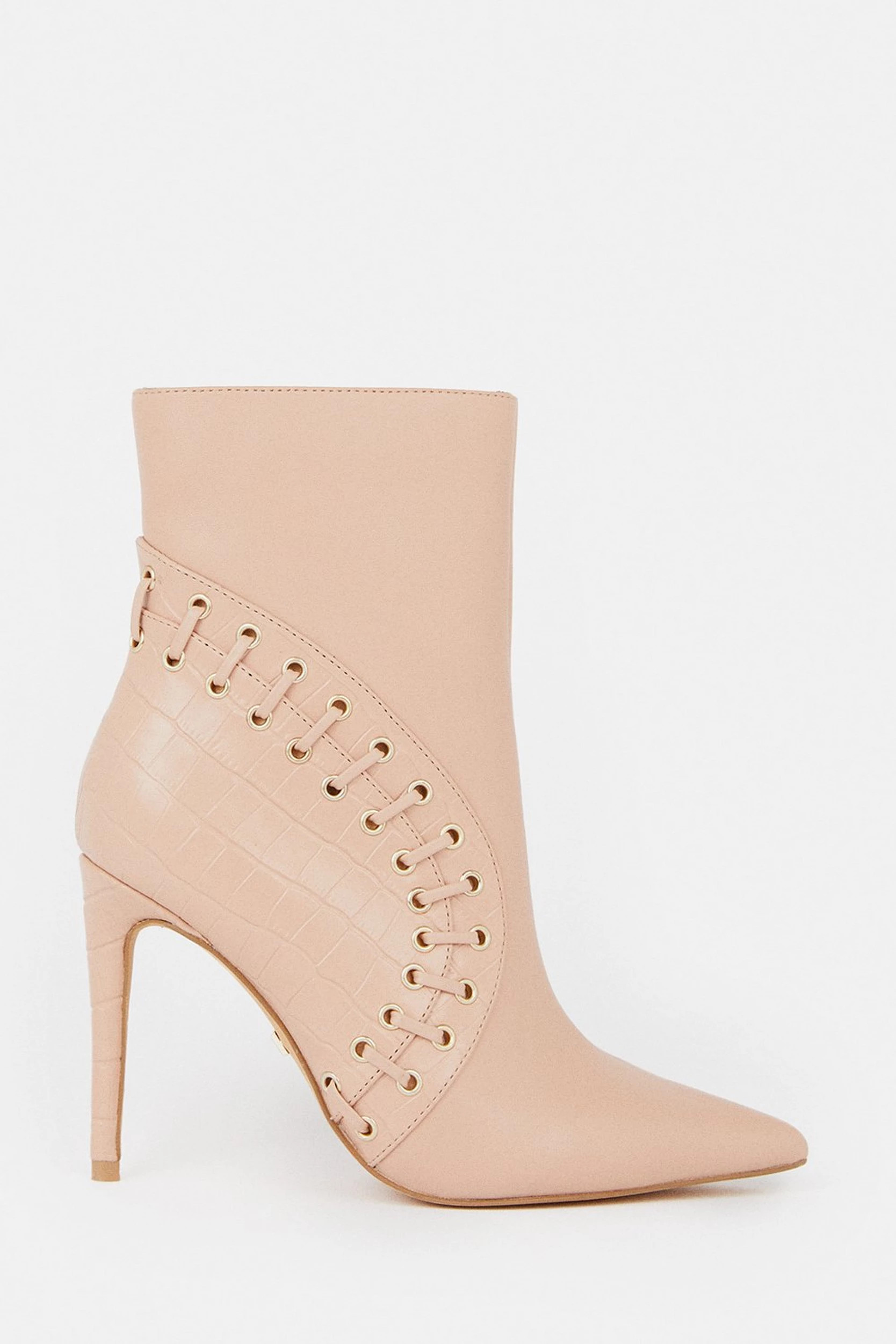 Leather And Suede Eyelet Heeled Boot | Karen Millen US