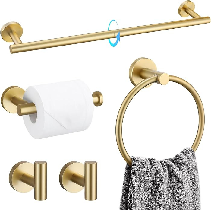 TQKAG 5 Piece Bathroom Accessories Set Brushed Gold Bathroom Hardware Set 23.6 Inch Bath Towel Ba... | Amazon (US)