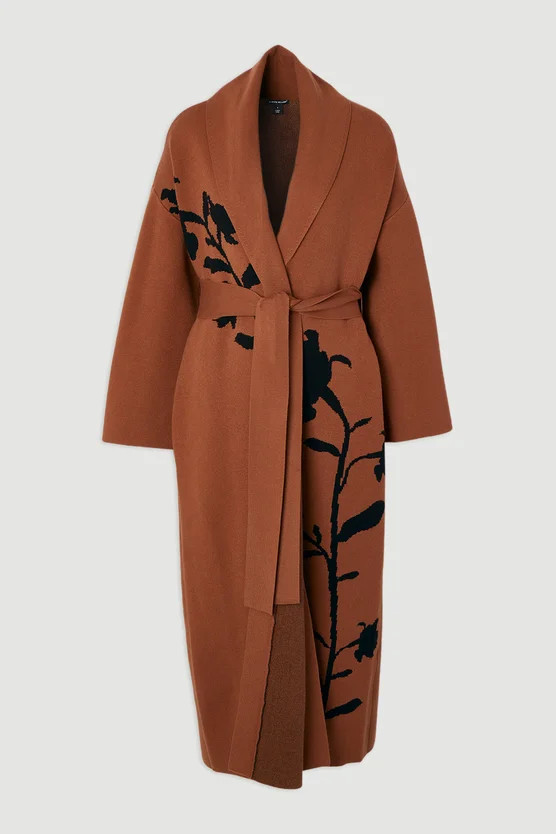 Jacquard Floral Knitted Coatigan | Karen Millen UK + IE + DE + NL