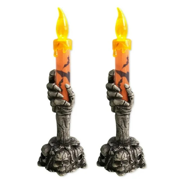2 Pack Halloween Skeleton Hand Candle Light,Battery Operated Halloween Skull Candle Holder Light ... | Walmart (US)