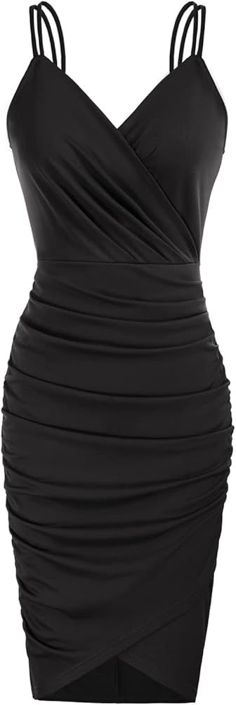 GRACE KARIN Women's Sexy Sequin Sparkly Glitter Ruched Party Club Dress Spaghetti Straps Wrap V-N... | Amazon (US)